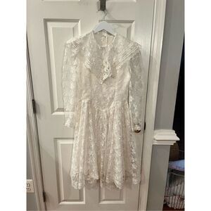 Vintage Jessica McClintock White Lace High Neck Modest Girls Dress sz 10 EUC